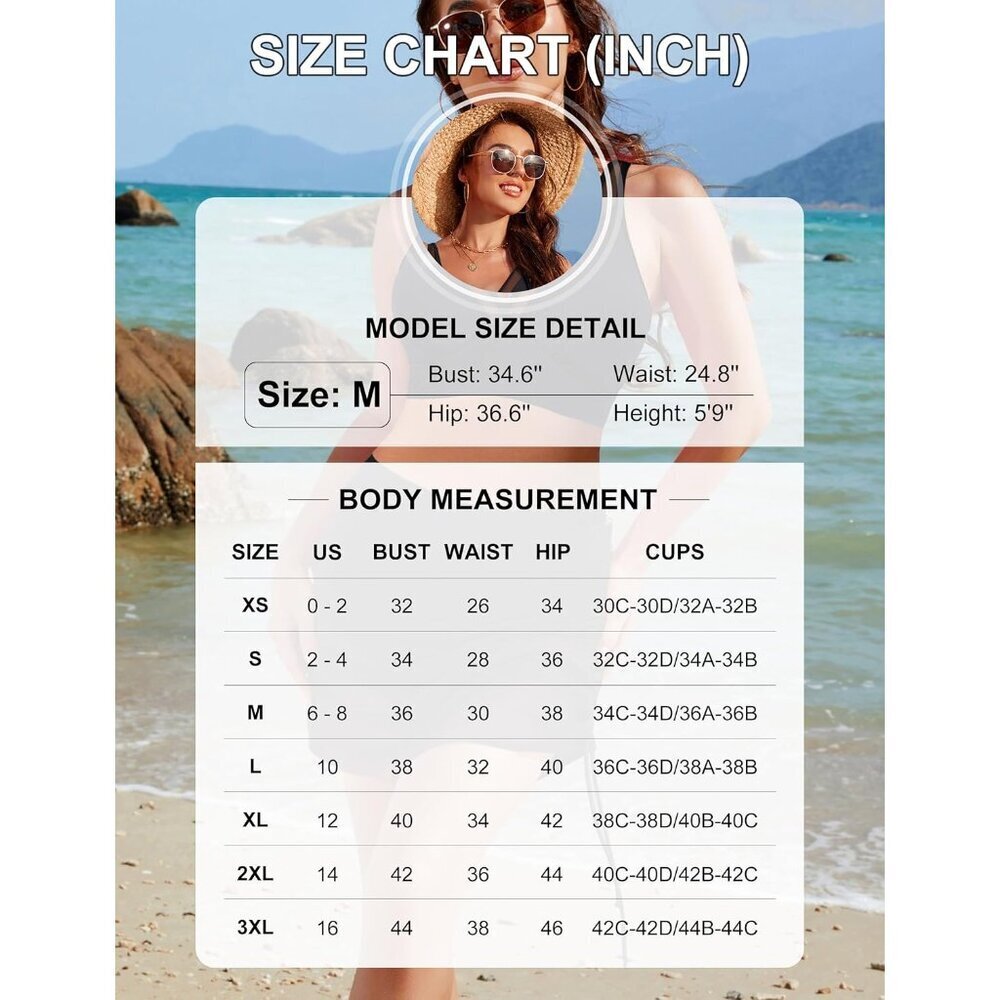Women's High Waisted Swim Skirt Set Tummy Control Mesh Sarong Bathing Suit - Picture 6 of 6